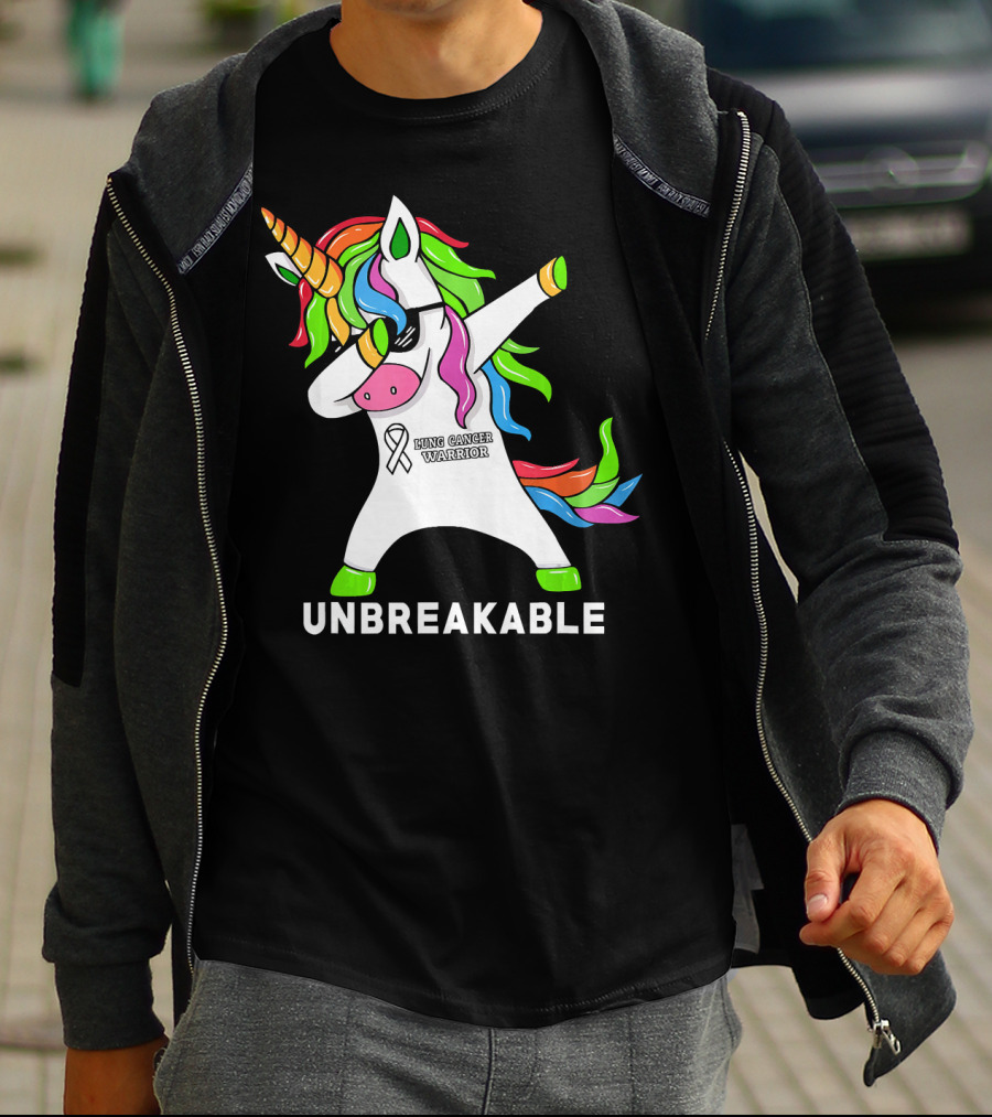 Unbreakable Lung Cancer Awareness Unicorn Warrior T-Shirt