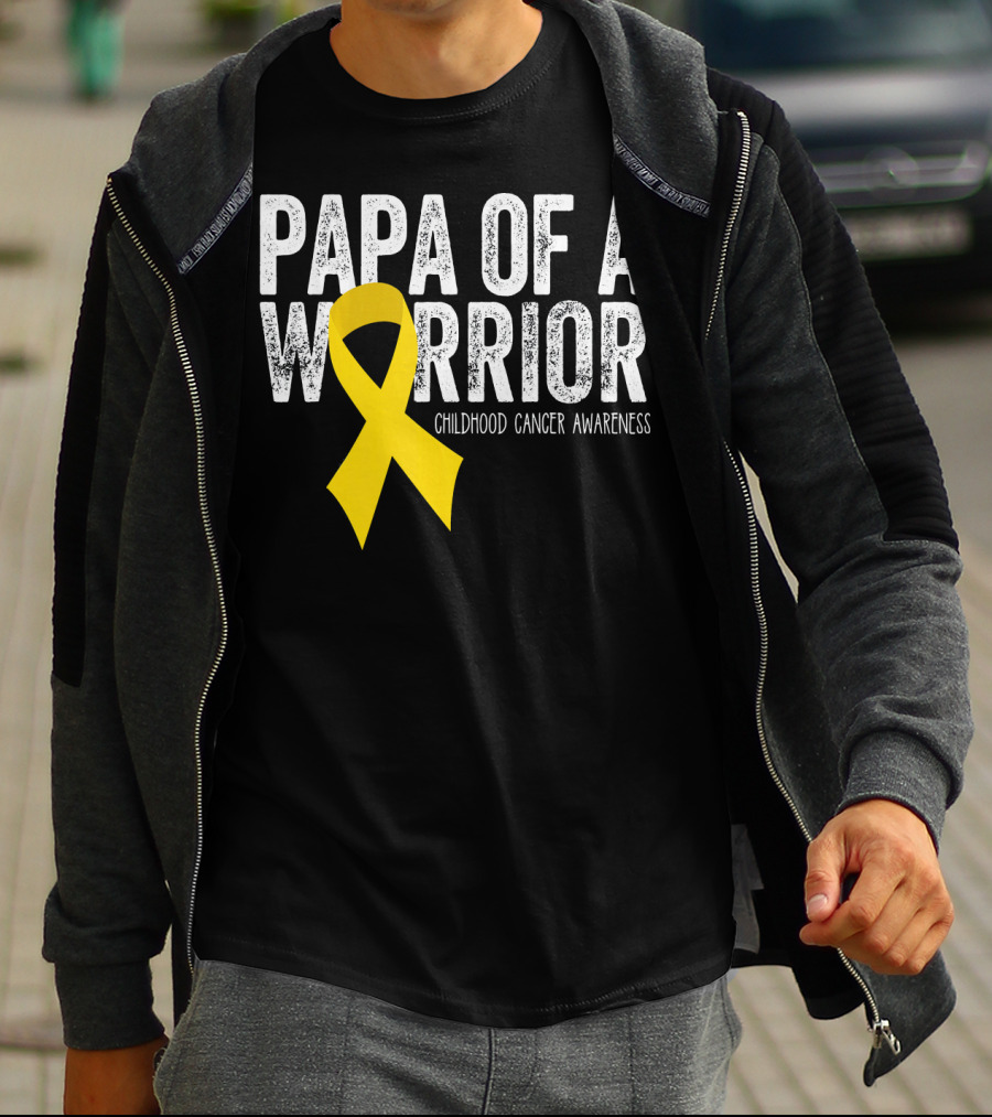 Papa Of A Warrior Childhood Cancer Awareness T-Shirt