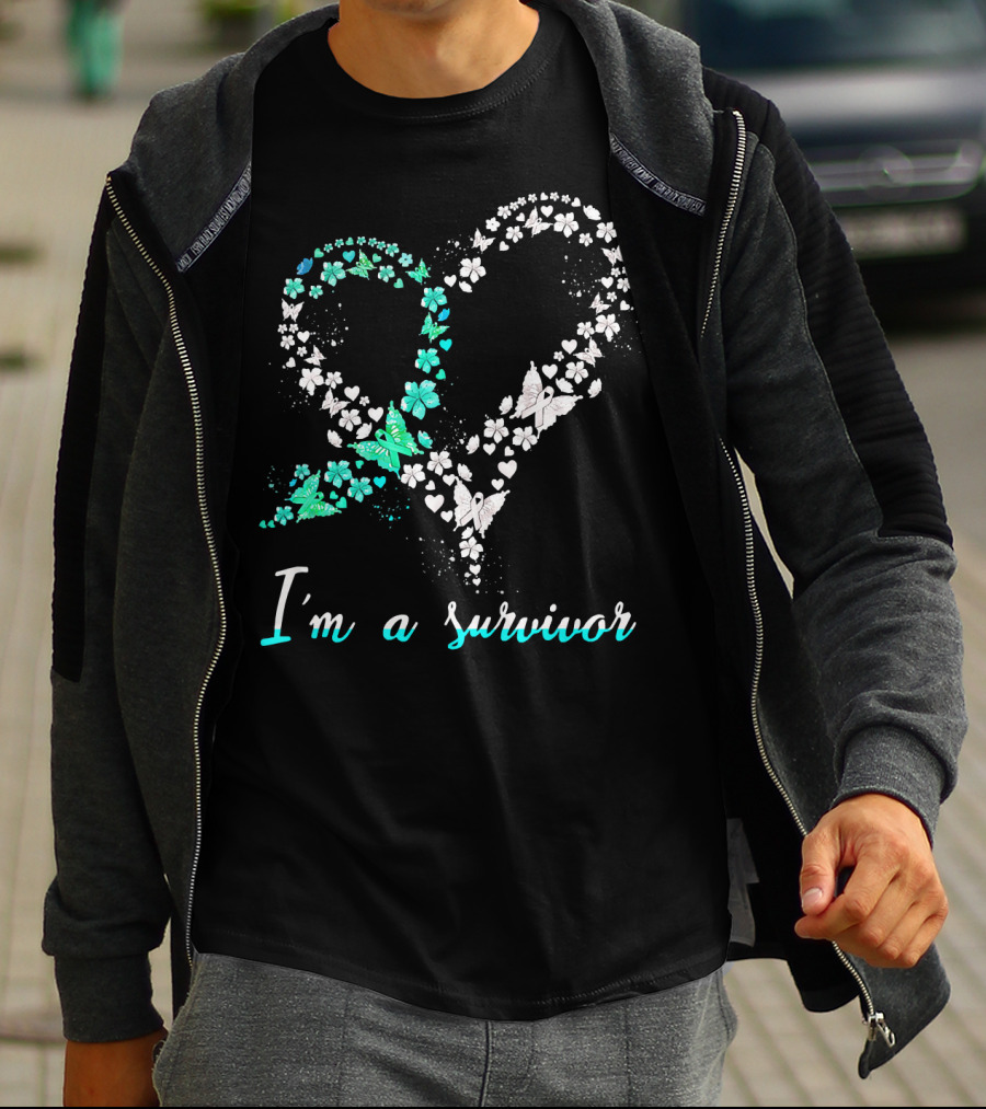 I'm A Survivor Heart Butterfly Floral Cervical Cancer Awareness T-Shirt
