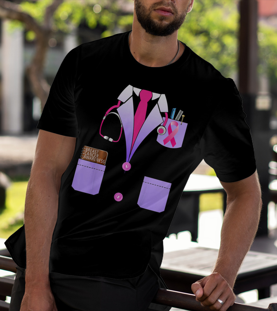 Breast Cancer Awareness Doctor Stethoscope Ribbon Medical Suit T-Shirt