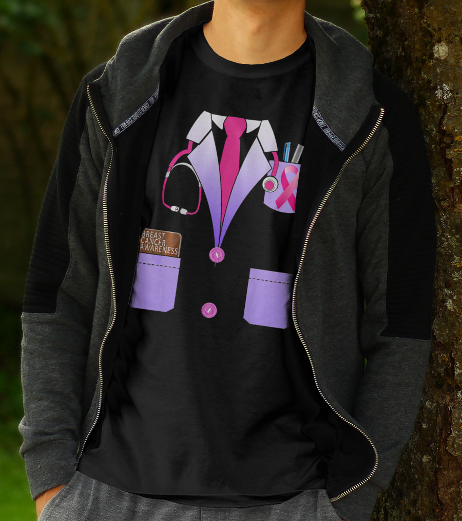Breast Cancer Awareness Doctor Stethoscope Ribbon Medical Suit T-Shirt