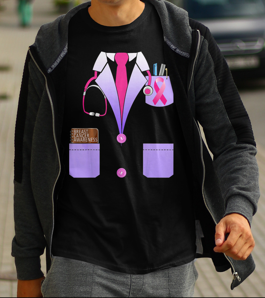 Breast Cancer Awareness Doctor Stethoscope Ribbon Medical Suit T-Shirt
