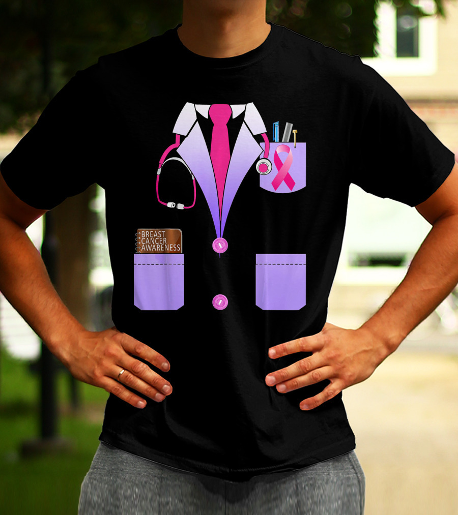 Breast Cancer Awareness Doctor Stethoscope Ribbon Medical Suit T-Shirt