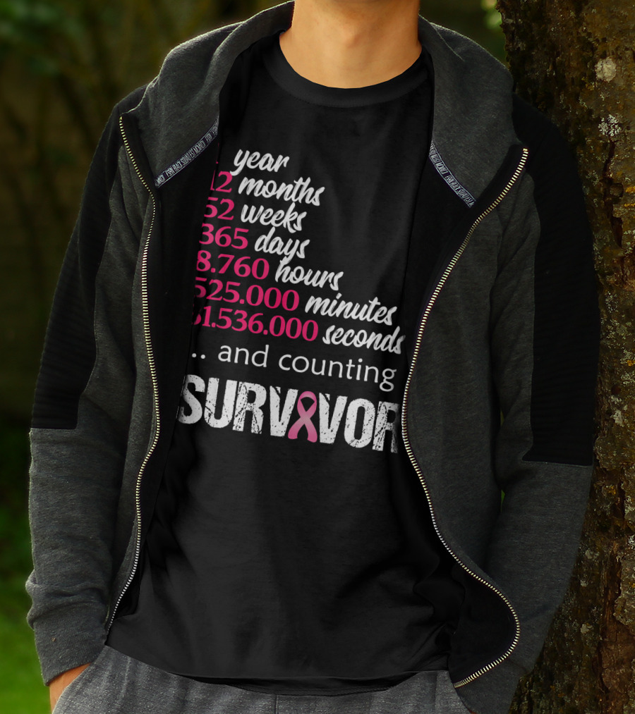 1 Year Survivor Breast Cancer And Counting Pink T-Shirt