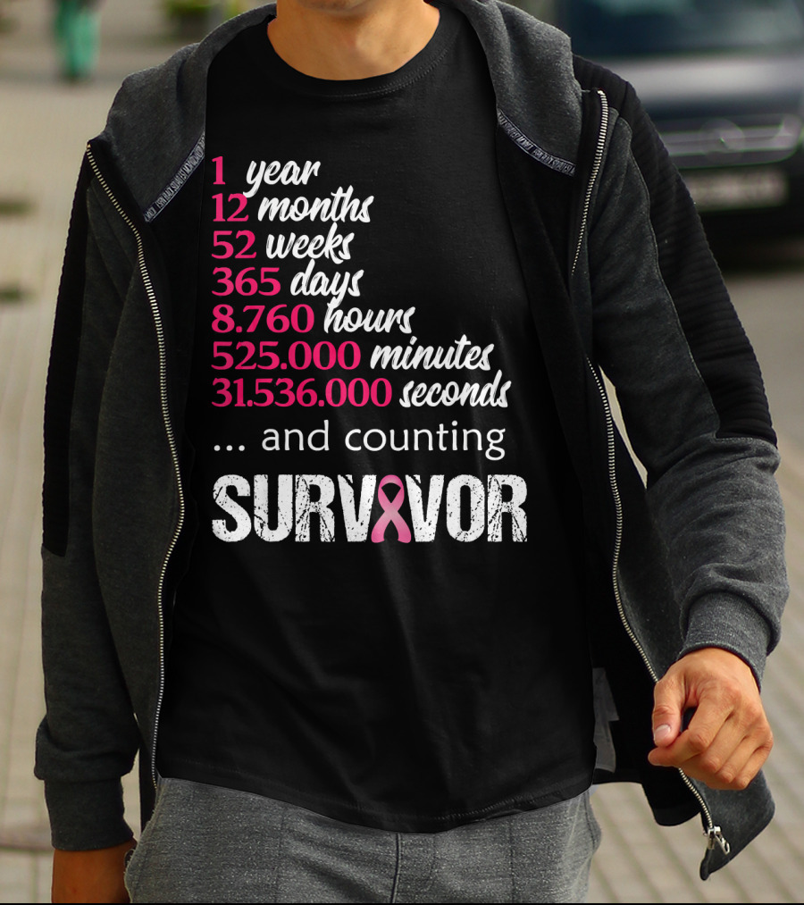 1 Year Survivor Breast Cancer And Counting Pink T-Shirt