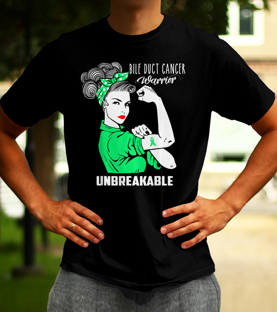 Bile Duct Cancer Warrior Unbreakable Rosie The Riveter Style With Awareness T-Shirt