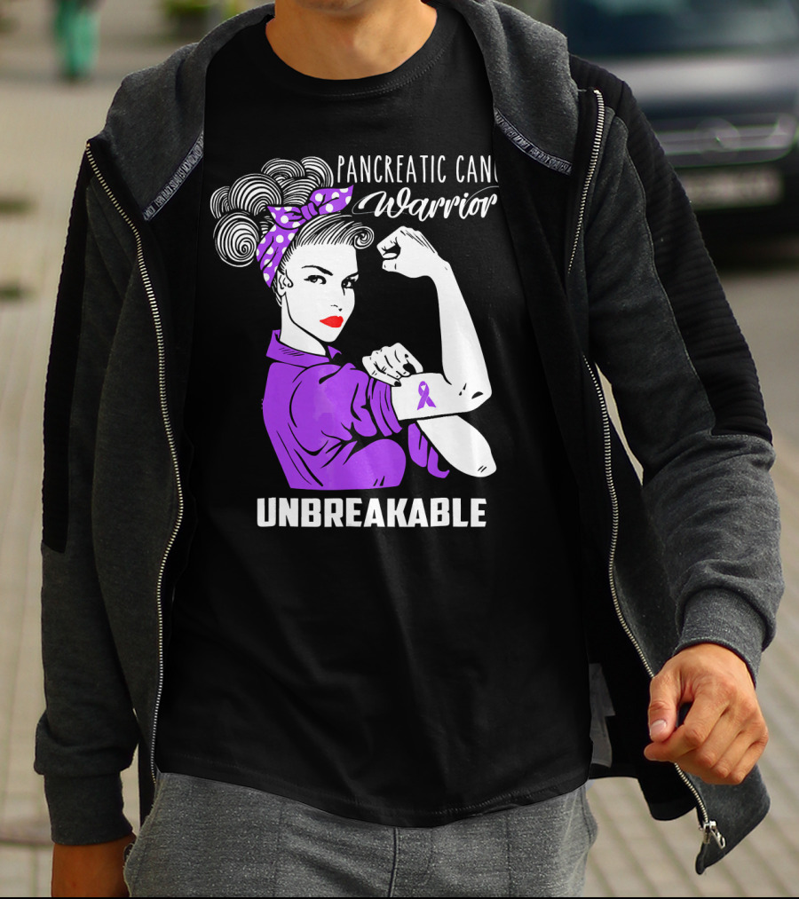 Pancreatic Cancer Warrior Rosie The Riveter Unbreakable T-Shirt