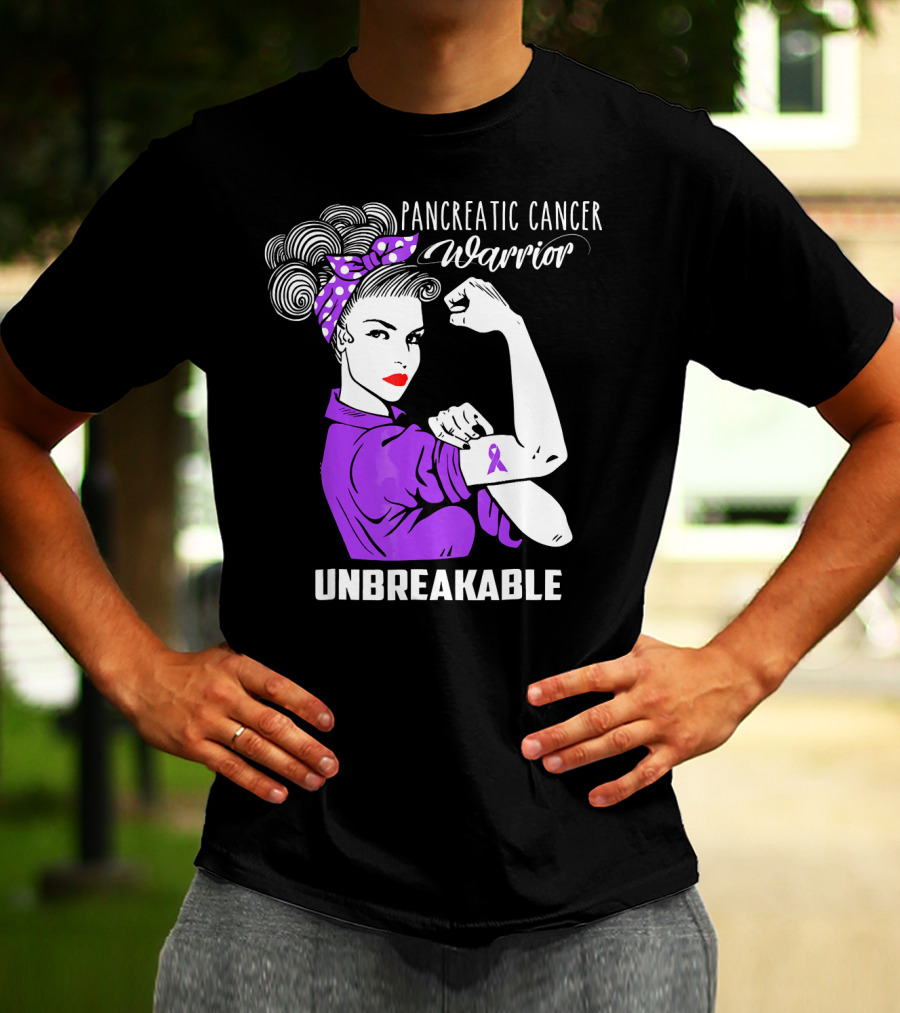 Pancreatic Cancer Warrior Rosie The Riveter Unbreakable T-Shirt