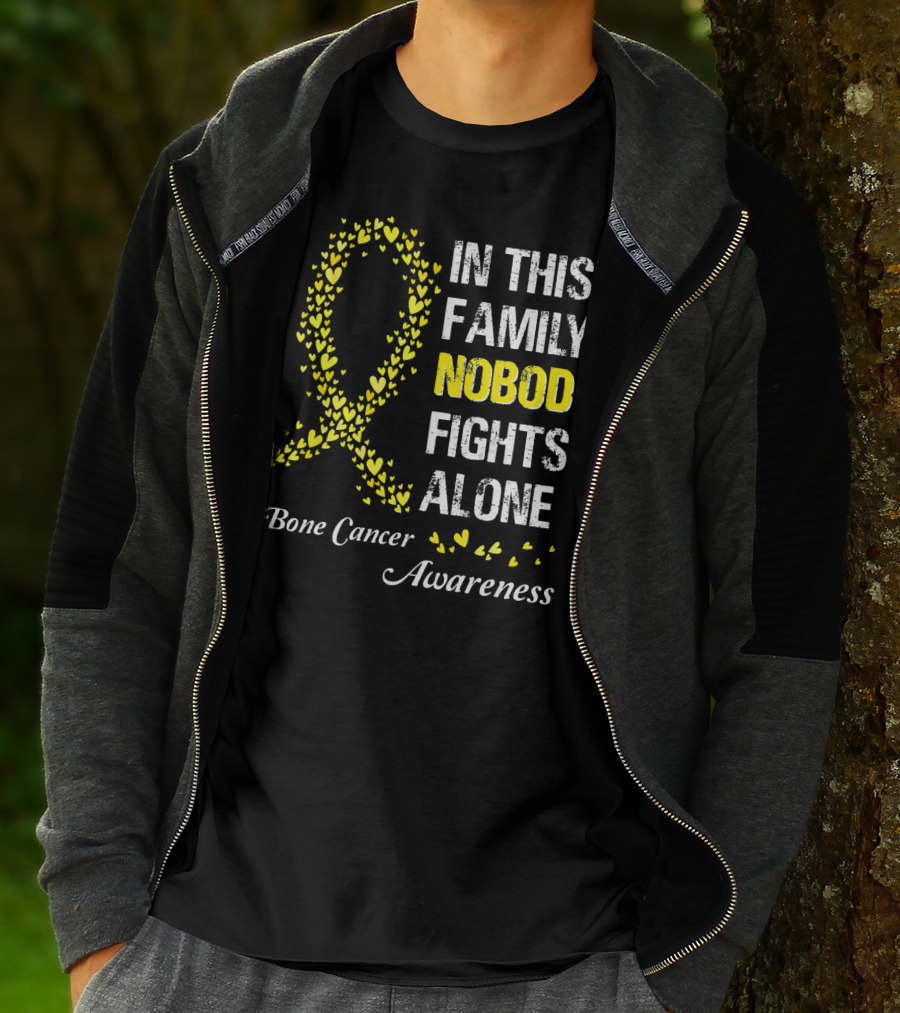 In This Family Nobody Fights Alone Bone Cancer Awareness T-Shirt