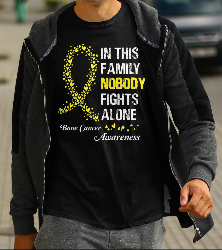 In This Family Nobody Fights Alone Bone Cancer Awareness T-Shirt