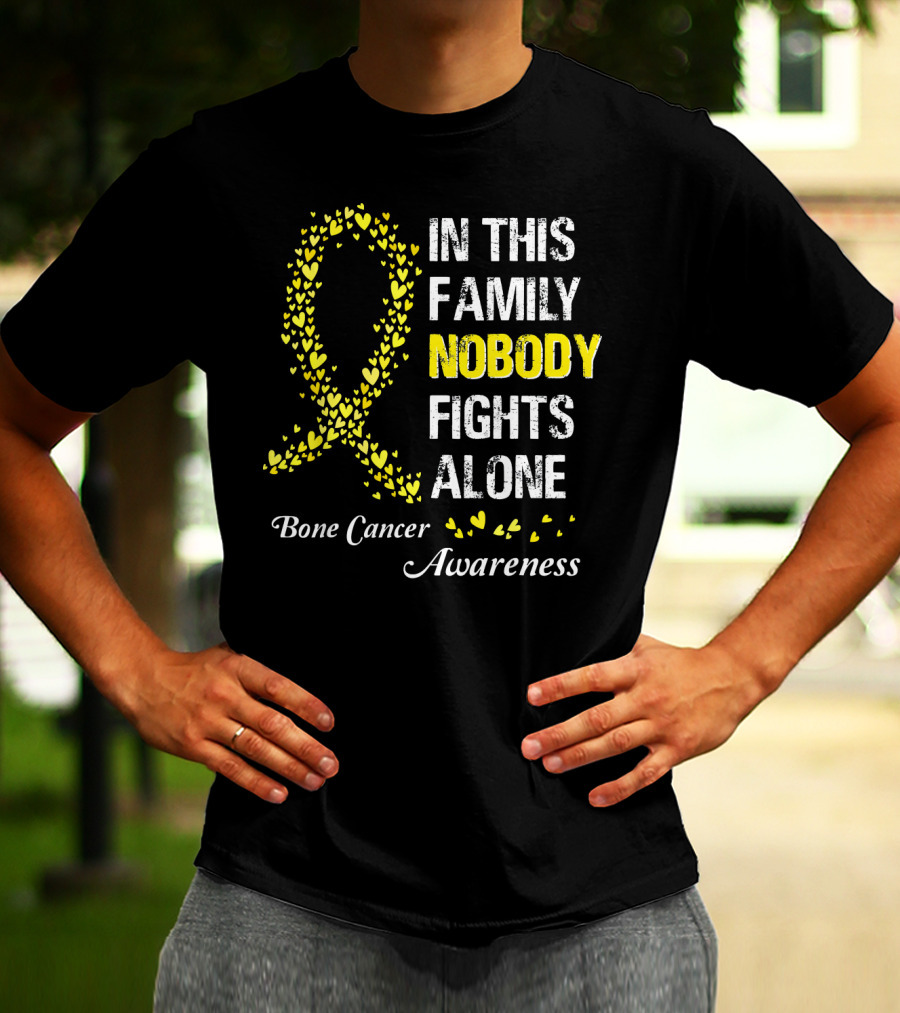 In This Family Nobody Fights Alone Bone Cancer Awareness T-Shirt