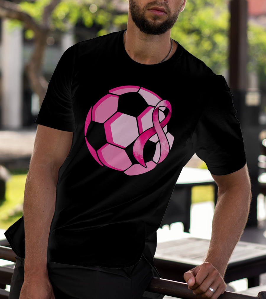 Pink Ribbon Soccer Ball Breast Cancer Awareness T-Shirt