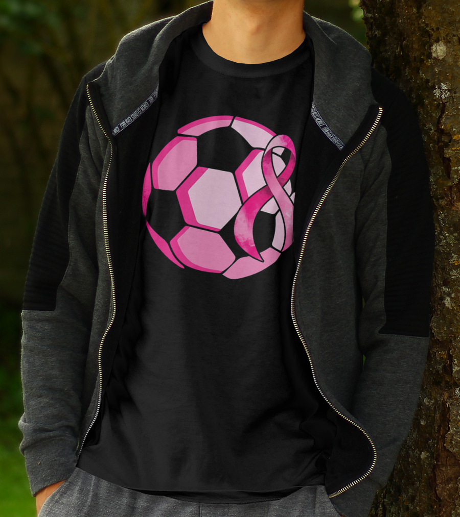 Pink Ribbon Soccer Ball Breast Cancer Awareness T-Shirt