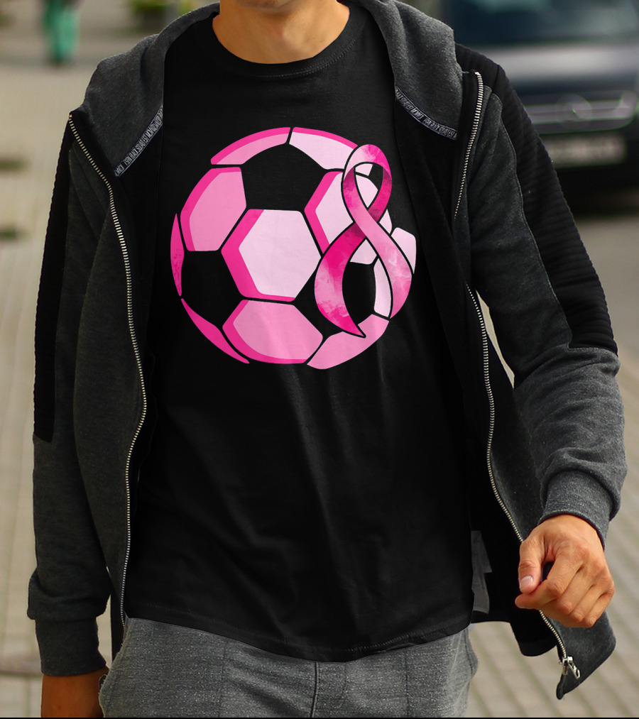 Pink Ribbon Soccer Ball Breast Cancer Awareness T-Shirt