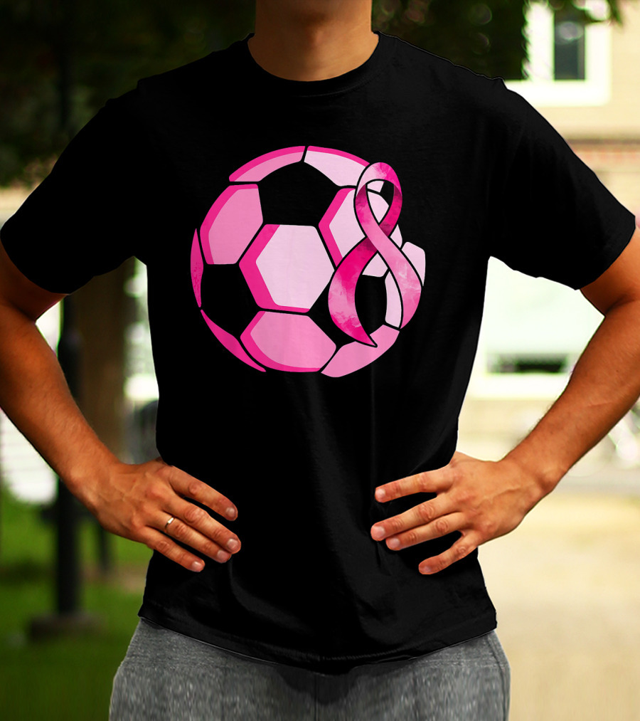 Pink Ribbon Soccer Ball Breast Cancer Awareness T-Shirt
