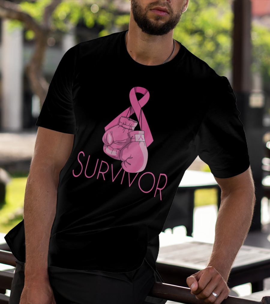 Survivor Breast Cancer Awareness Pink Ribbon Boxing Gloves T-Shirt