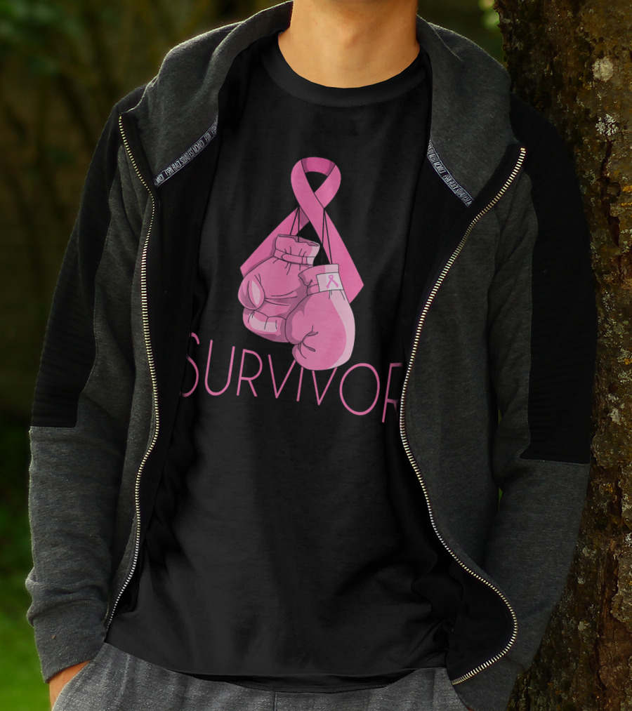 Survivor Breast Cancer Awareness Pink Ribbon Boxing Gloves T-Shirt
