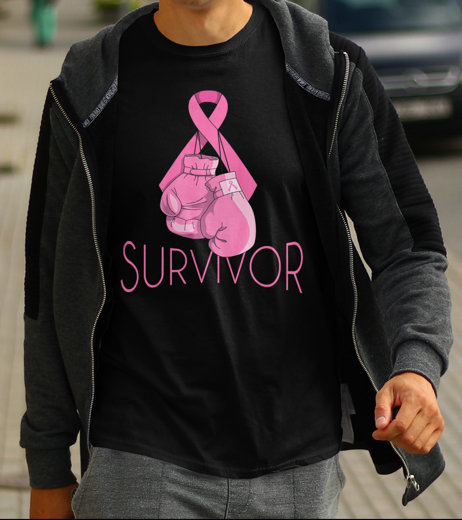 Survivor Breast Cancer Awareness Pink Ribbon Boxing Gloves T-Shirt