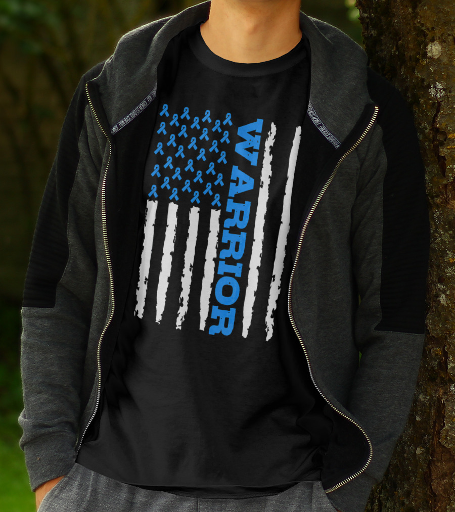 Prostate Cancer Warrior Blue Ribbon American Flag T-Shirt