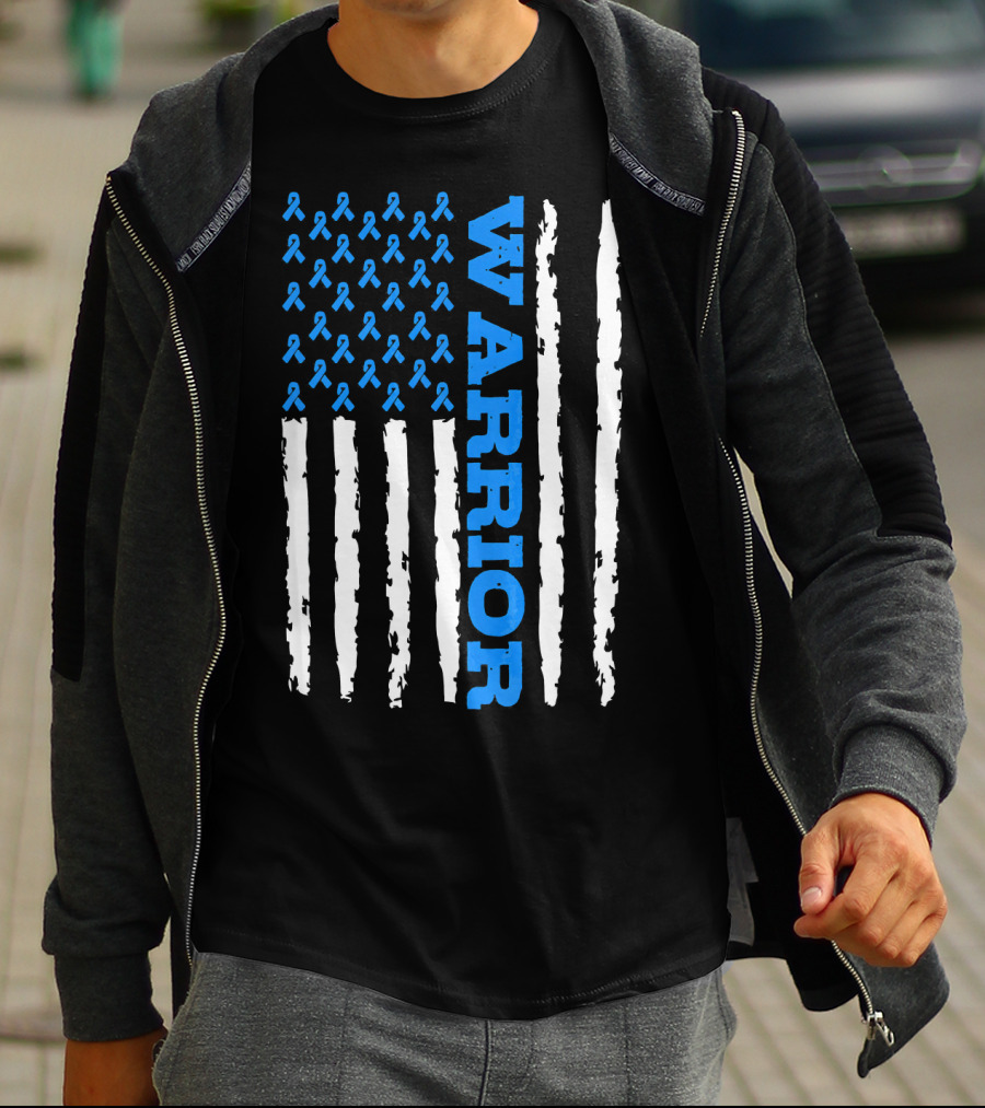 Prostate Cancer Warrior Blue Ribbon American Flag T-Shirt