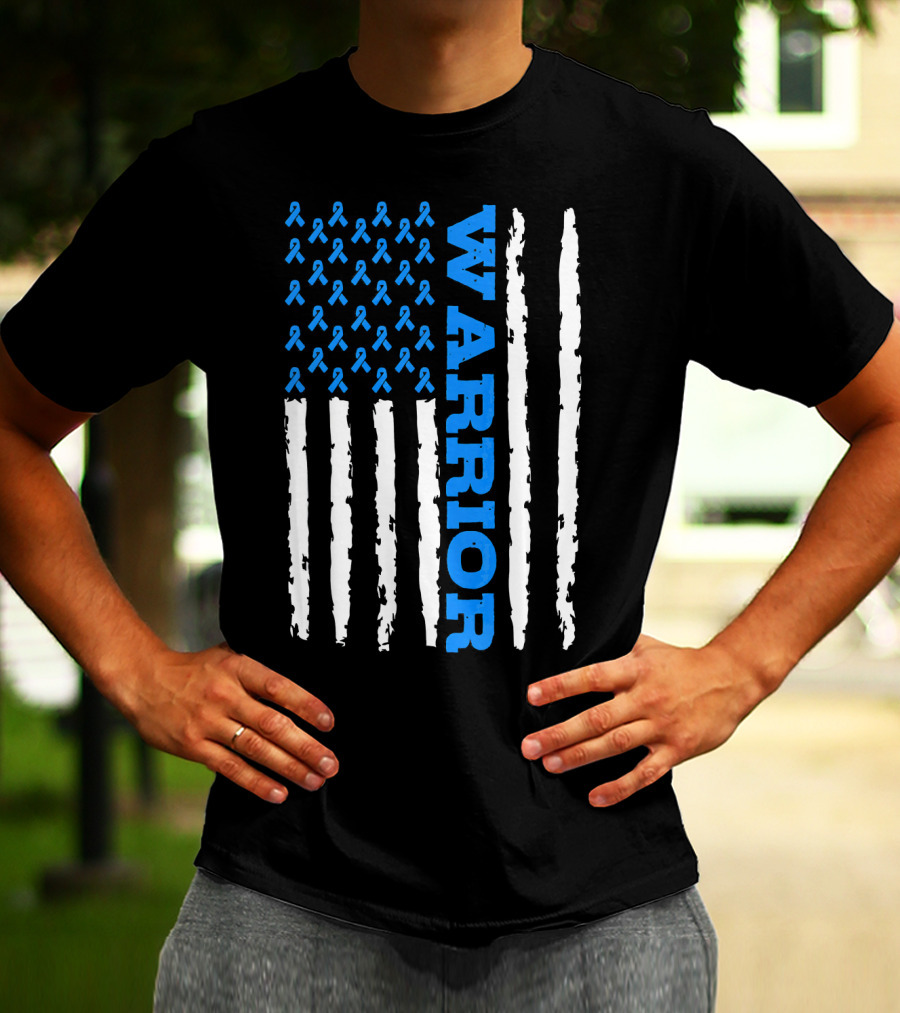 Prostate Cancer Warrior Blue Ribbon American Flag T-Shirt