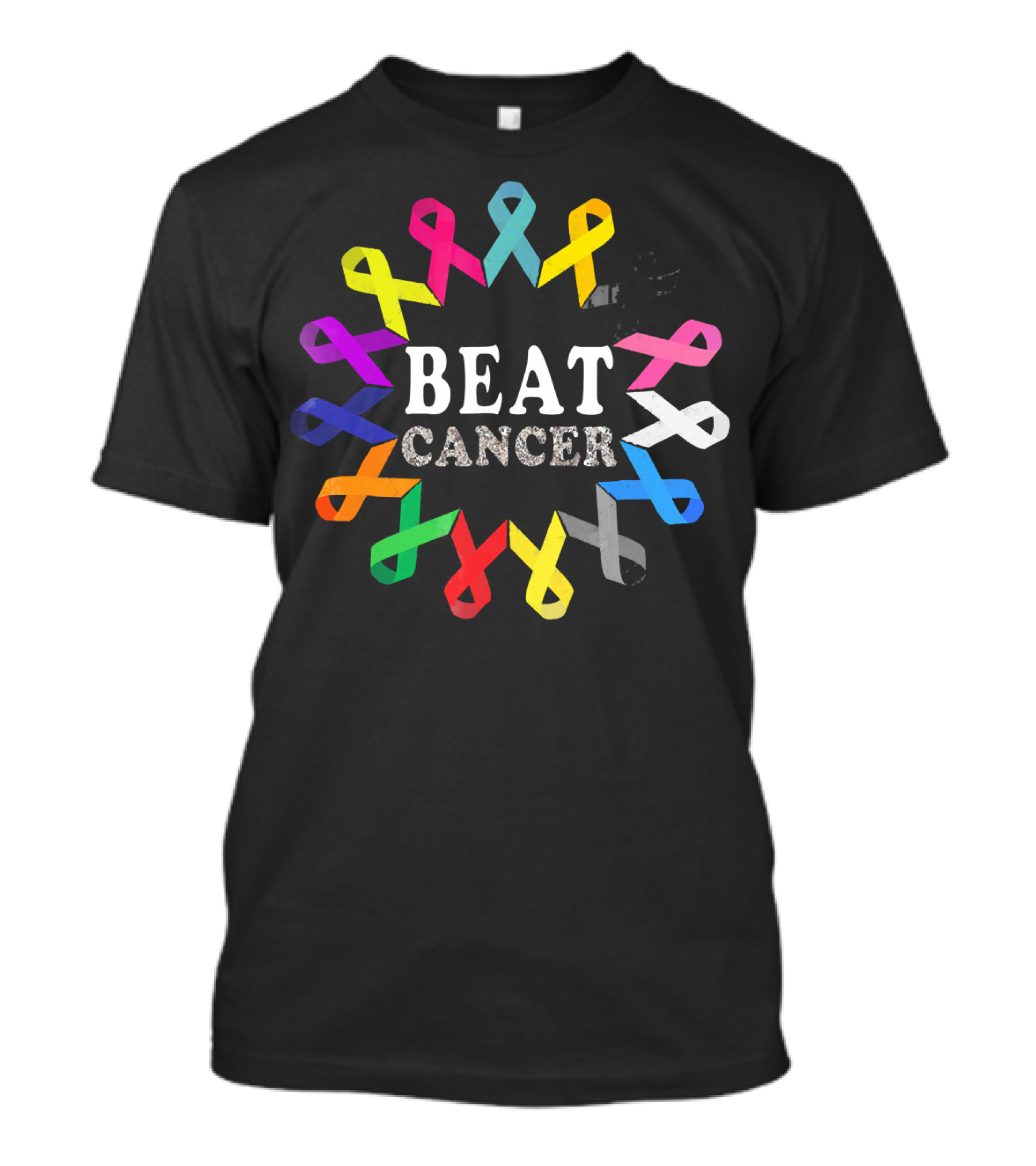 BEAT CANCER Multicolored Awareness Ribbons T-Shirt
