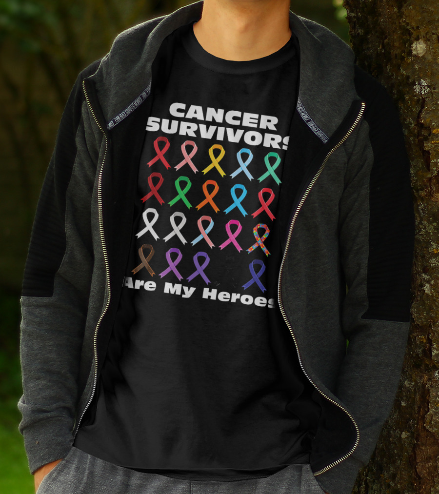 CANCER SURVIVORS ARE MY HEROES Multiple Awareness Ribbons T-Shirt