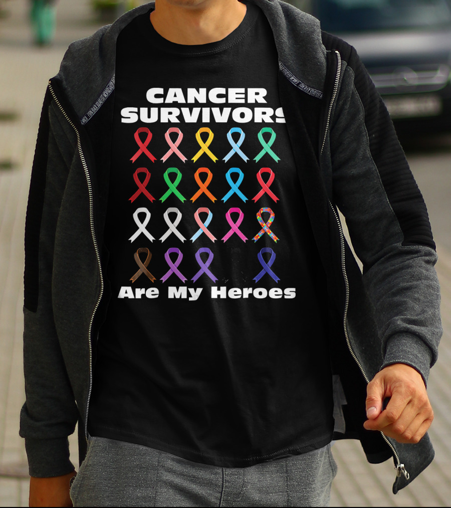 CANCER SURVIVORS ARE MY HEROES Multiple Awareness Ribbons T-Shirt