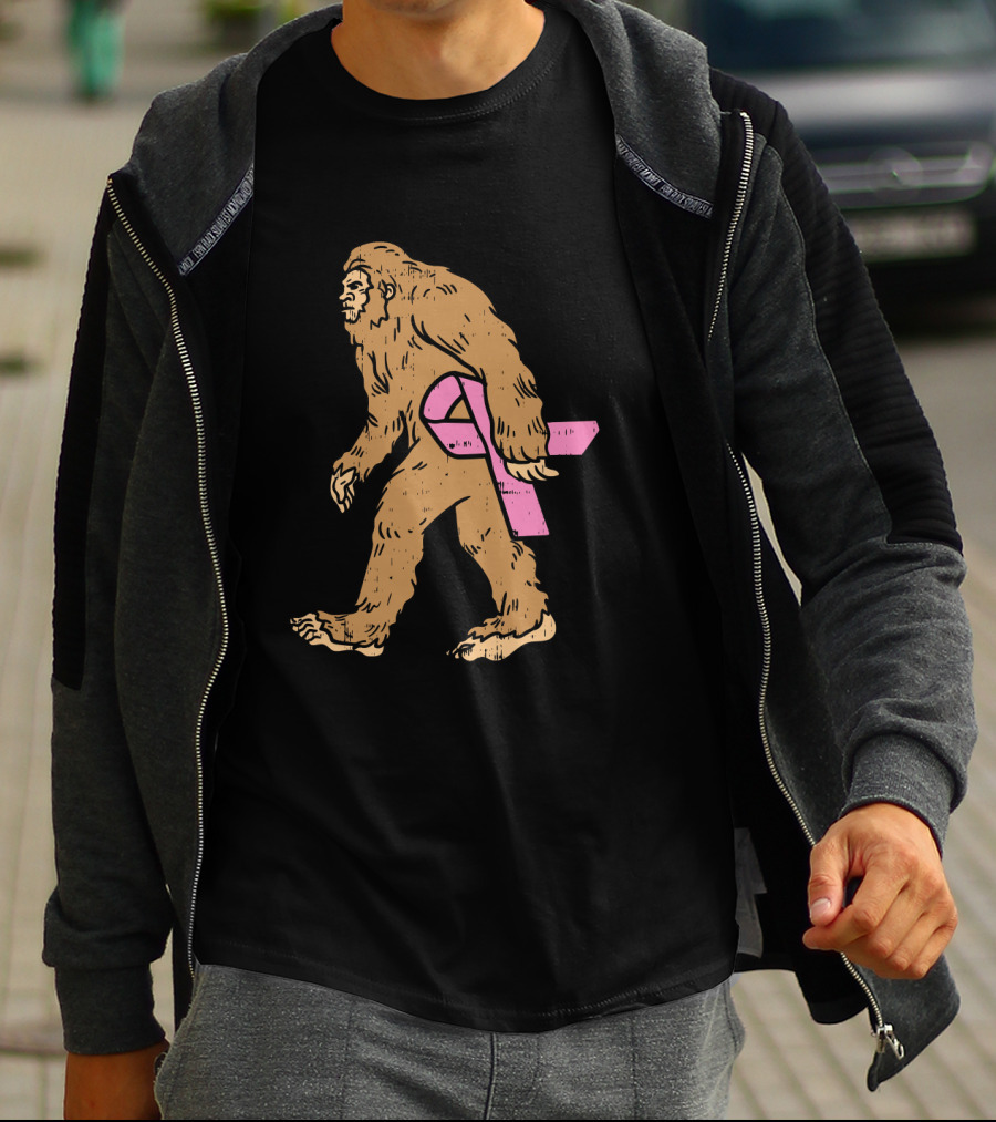 Bigfoot Sasquatch Funny Pink Ribbon Breast Cancer Awareness T-Shirt