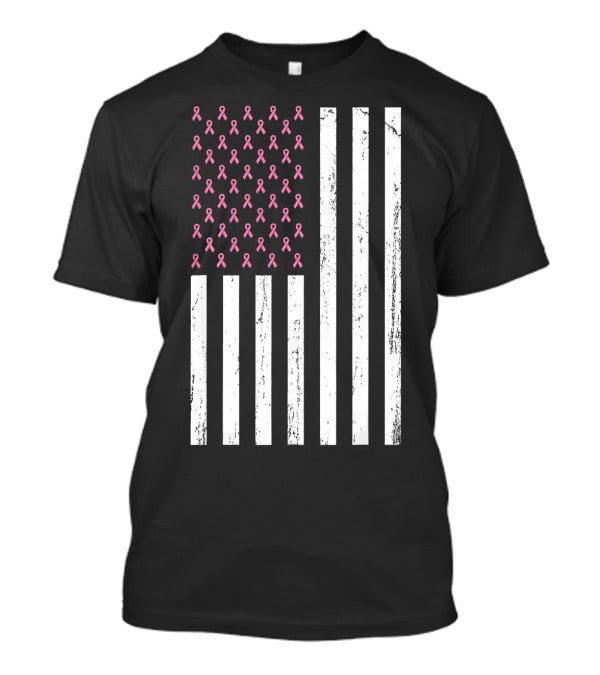 American Flag Pink Ribbons Breast Cancer Awareness T-Shirt