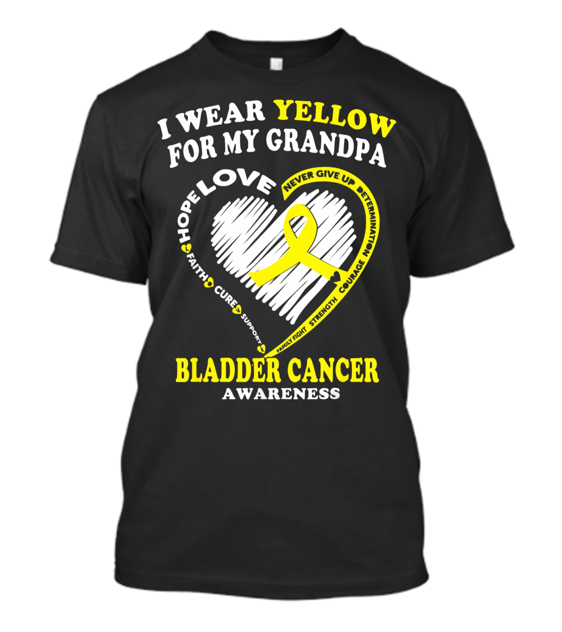 I Wear Yellow For My Grandpa Bladder Cancer Awareness Hope Love Courage T-Shirt