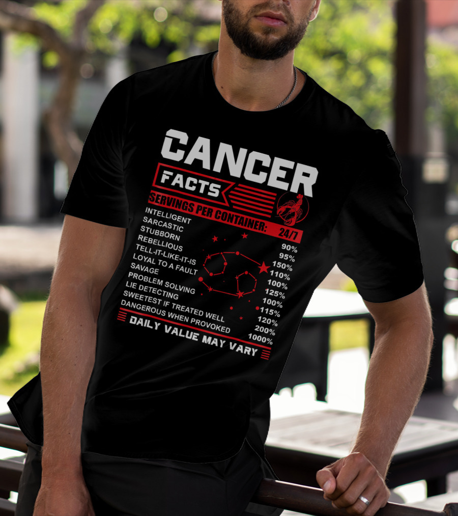 Cancer Facts Zodiac Traits Daily Value May Vary T-Shirt