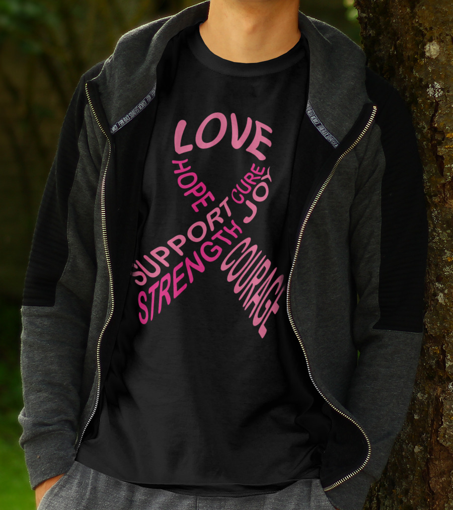 Breast Cancer Awareness Love Hope Cure Joy Support Strength Courage T-Shirt