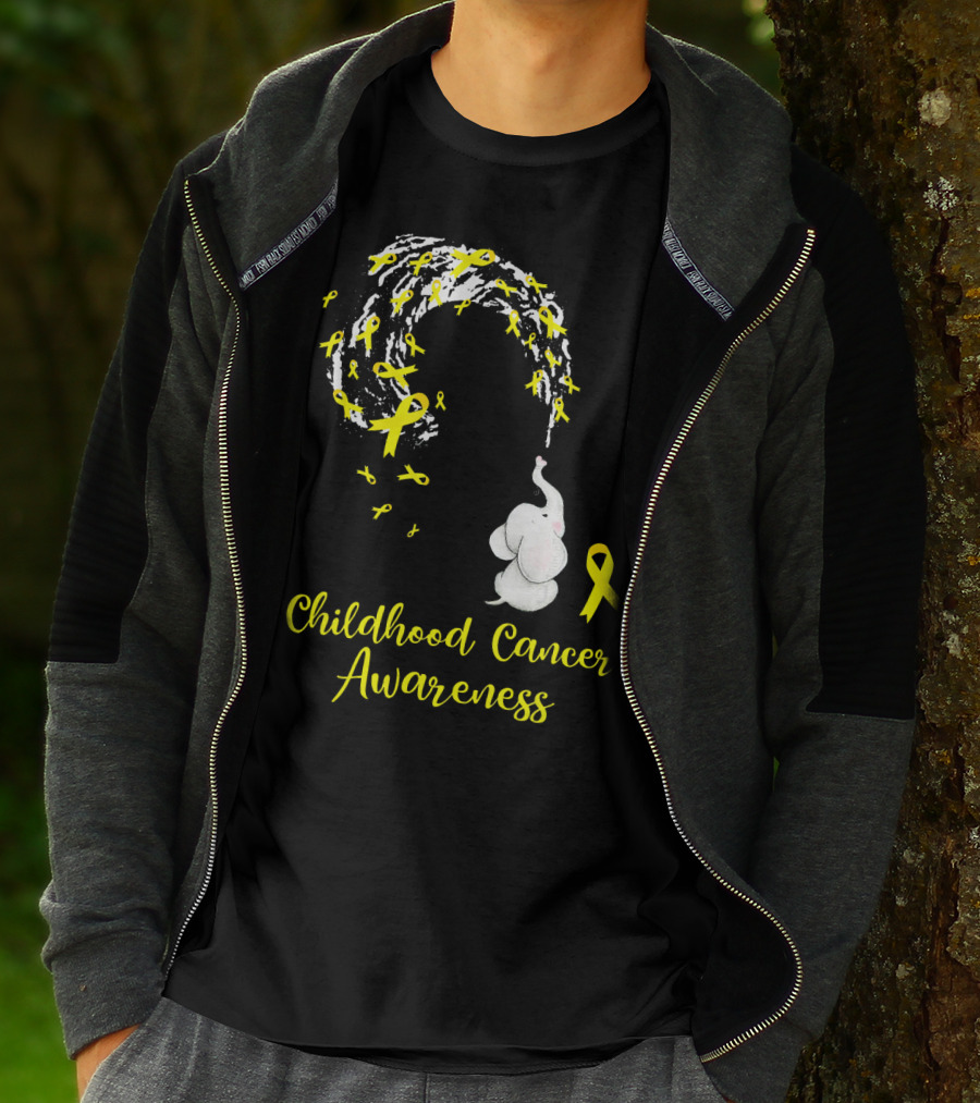 Childhood Cancer Awareness Elephant Spraying Yellow Ribbons T-Shirt