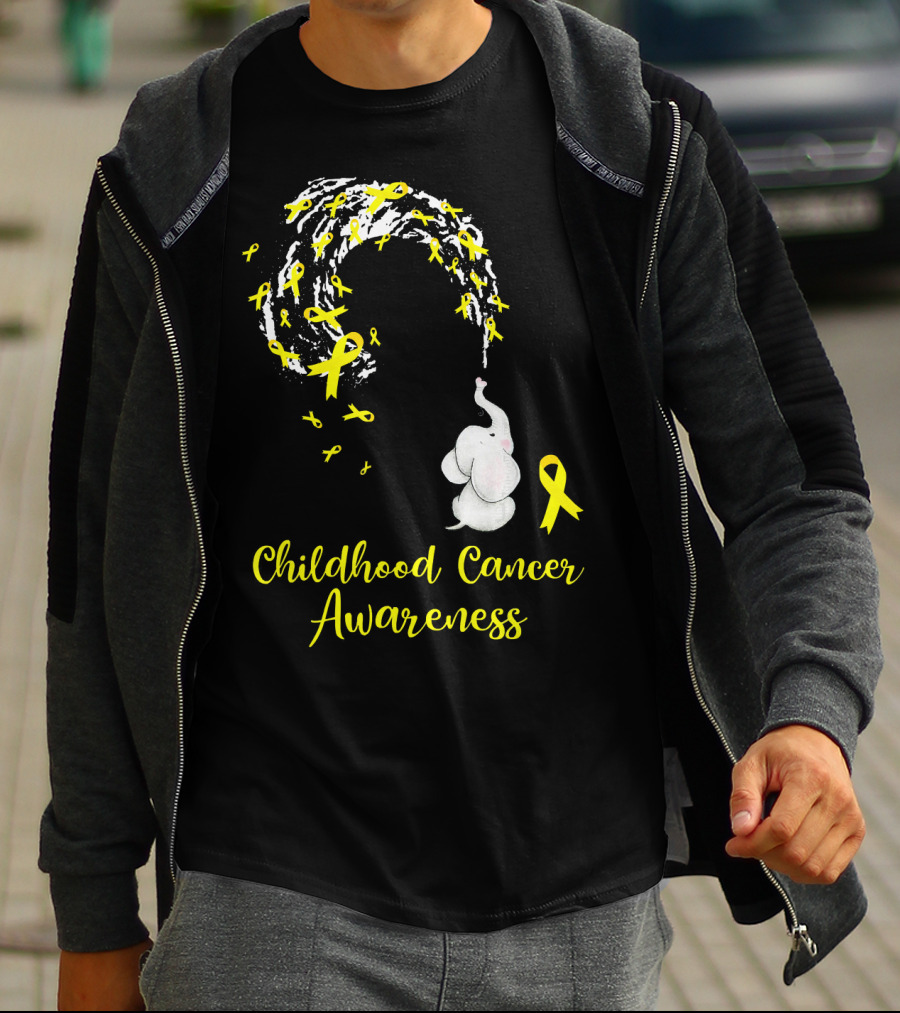 Childhood Cancer Awareness Elephant Spraying Yellow Ribbons T-Shirt