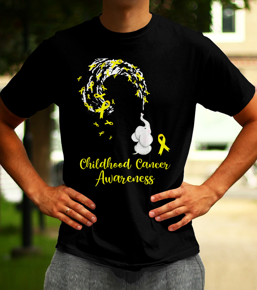 Childhood Cancer Awareness Elephant Spraying Yellow Ribbons T-Shirt