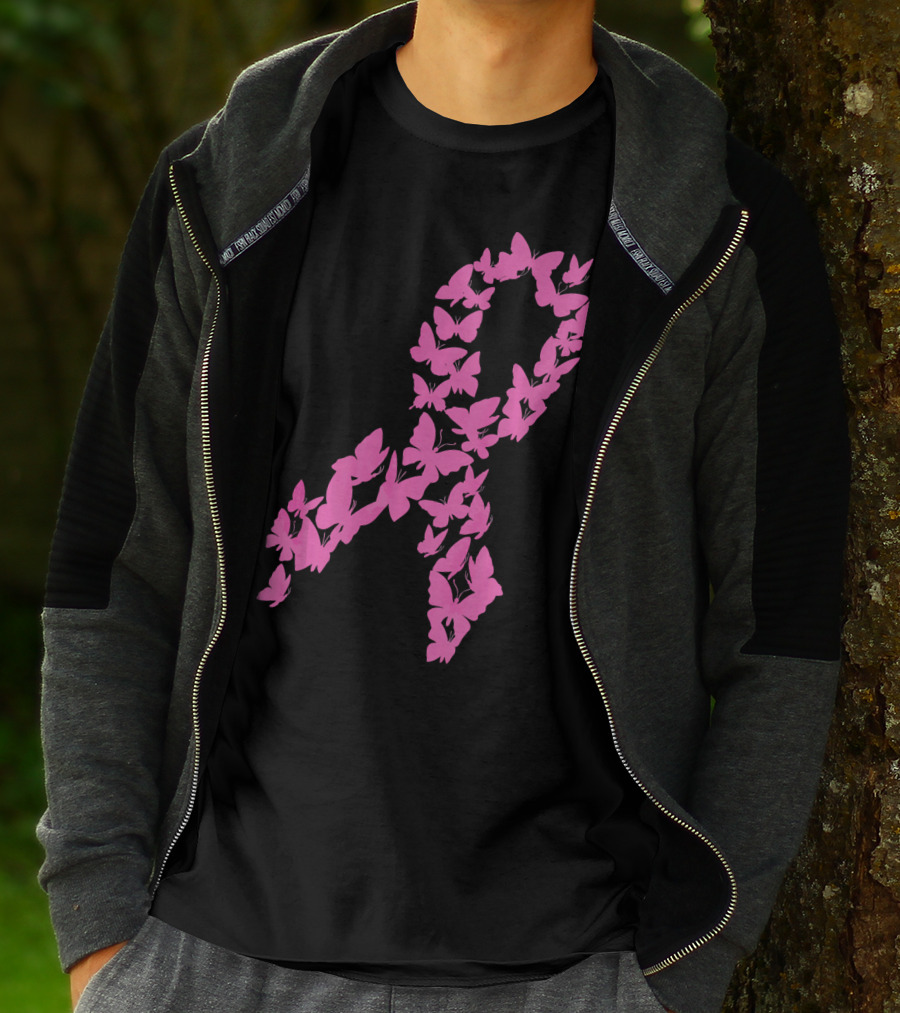 Pink Ribbon Butterfly Awareness Breast Cancer Cute T-Shirt