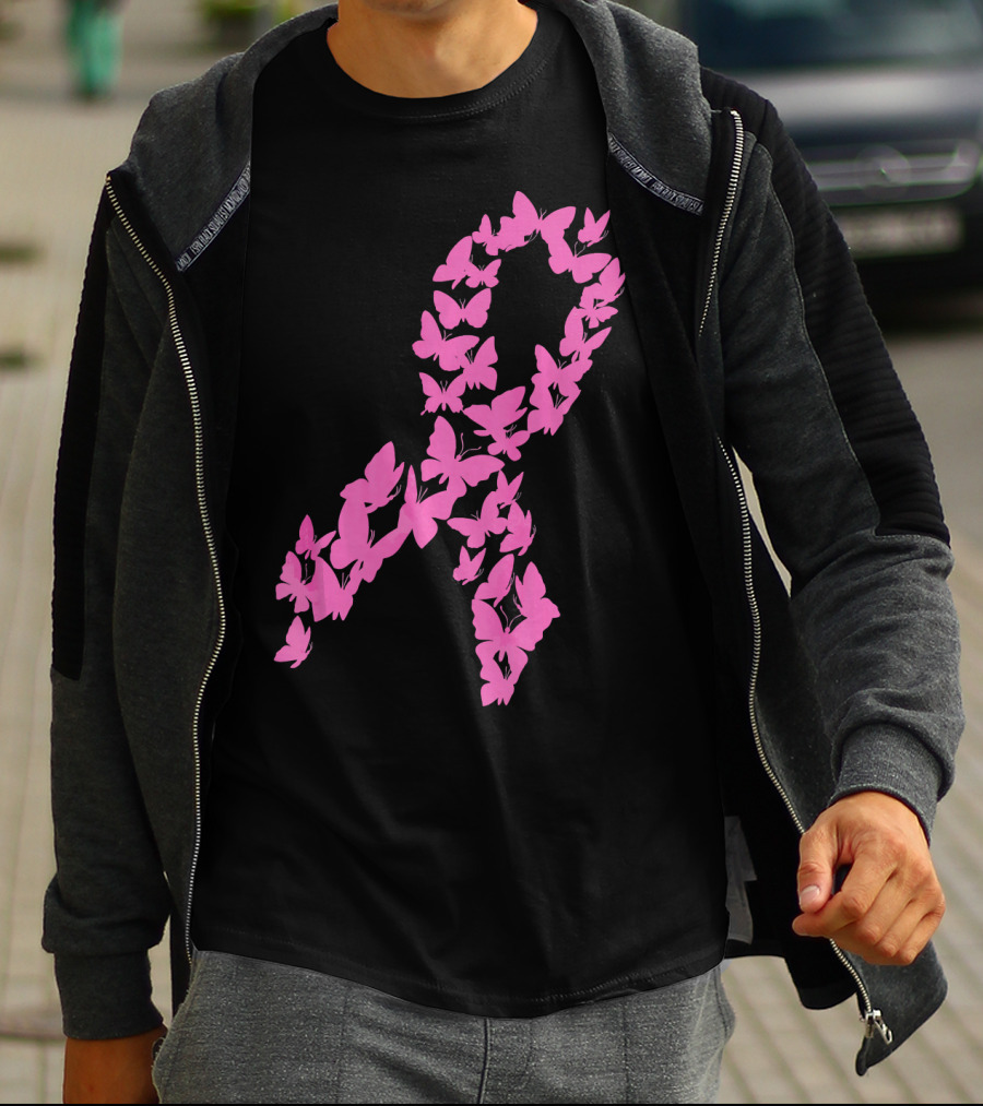 Pink Ribbon Butterfly Awareness Breast Cancer Cute T-Shirt