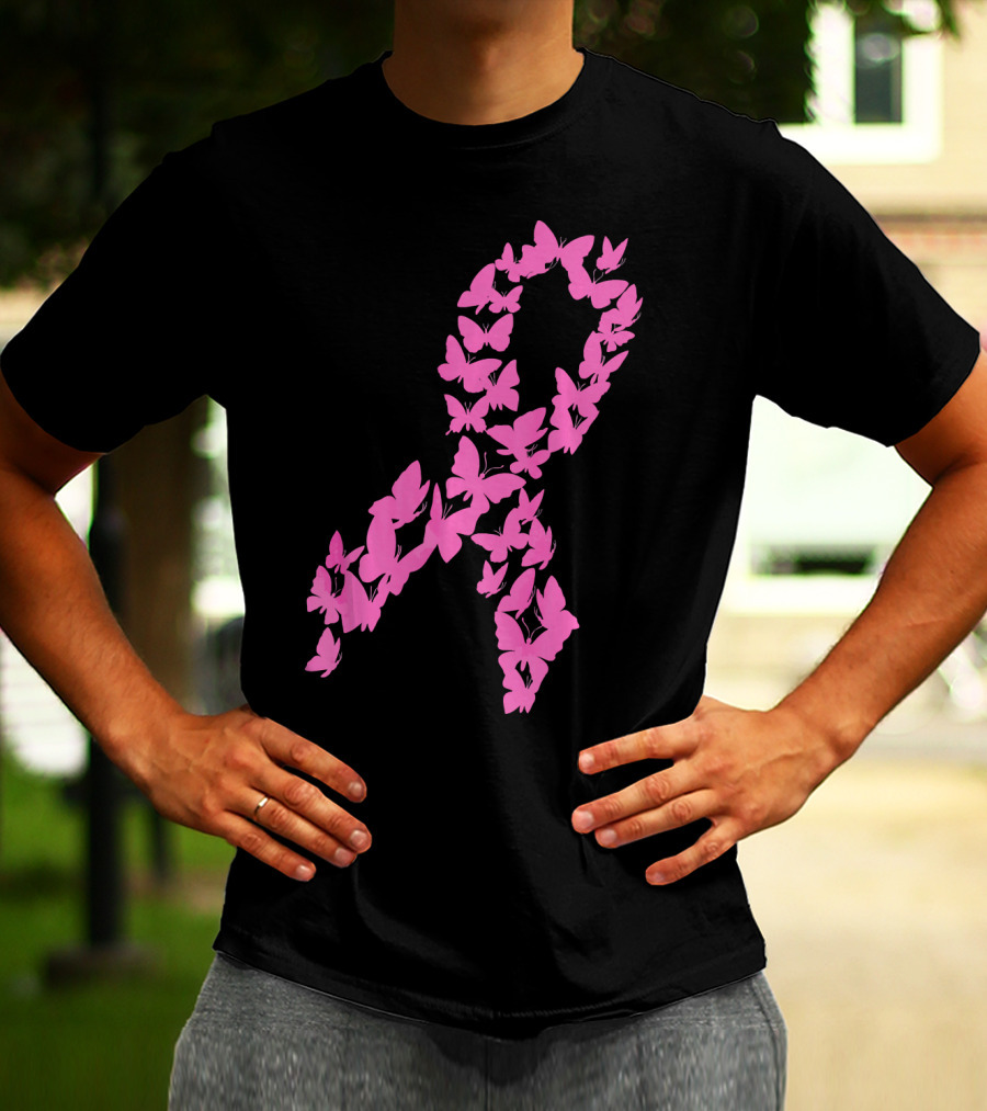 Pink Ribbon Butterfly Awareness Breast Cancer Cute T-Shirt