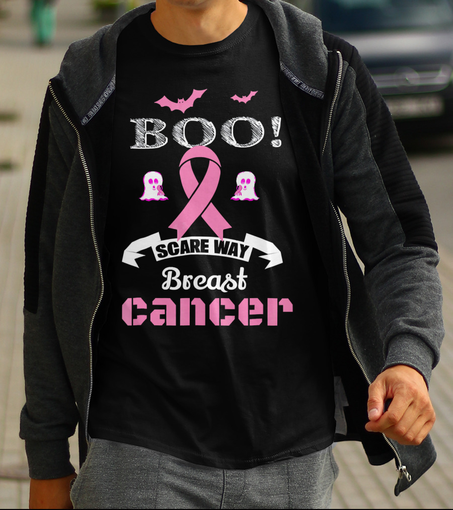 BOO Scare Away Breast Cancer Pink Ribbon Bats Ghosts T-Shirt