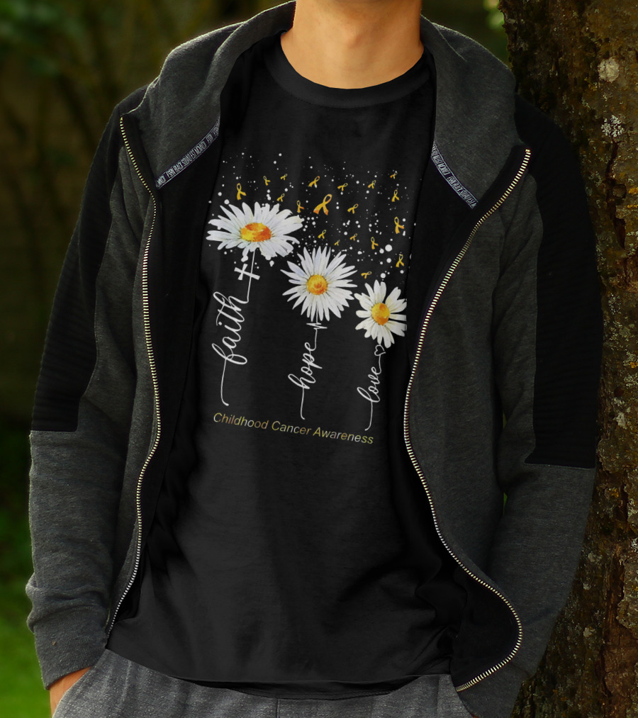 Faith Hope Love Childhood Cancer Awareness Daisies And Ribbons T-Shirt