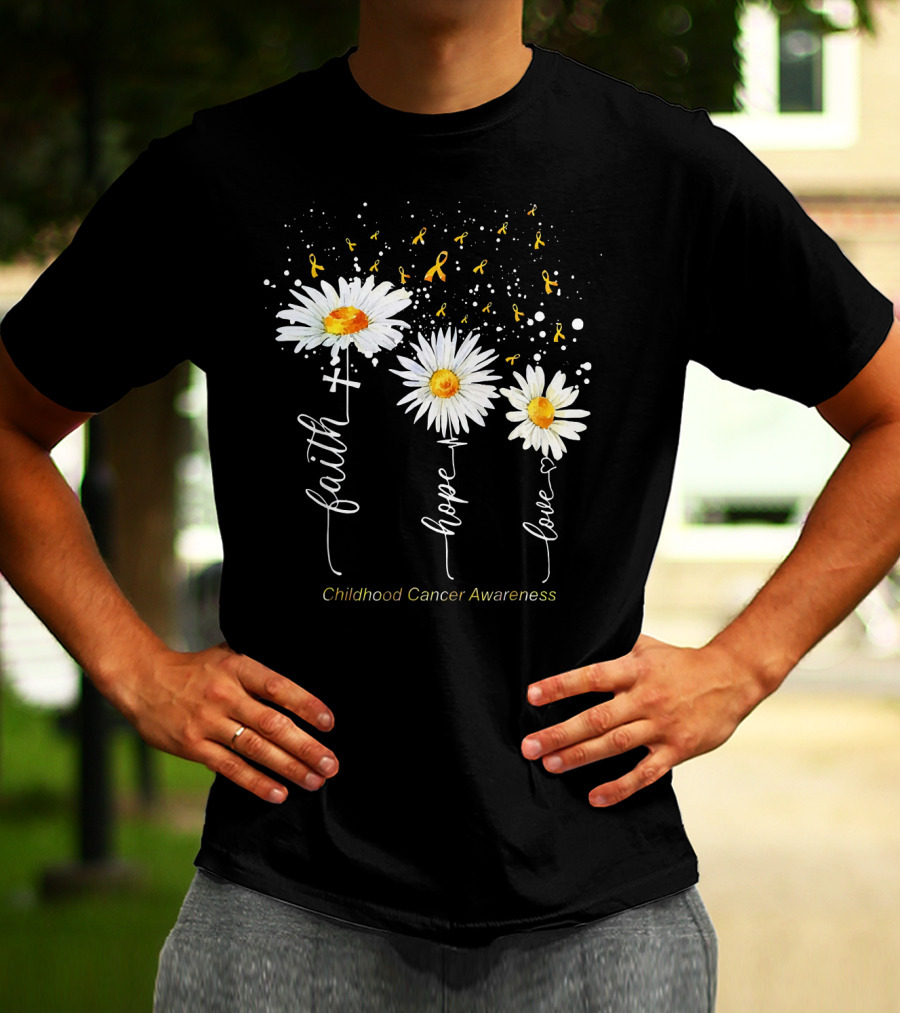 Faith Hope Love Childhood Cancer Awareness Daisies And Ribbons T-Shirt