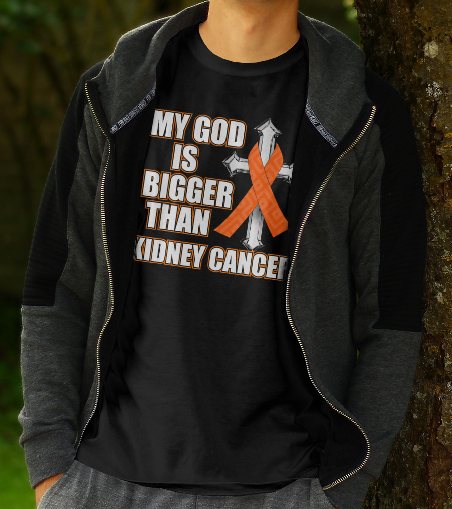 My God Is Bigger Than Kidney Cancer Cross Orange T-Shirt