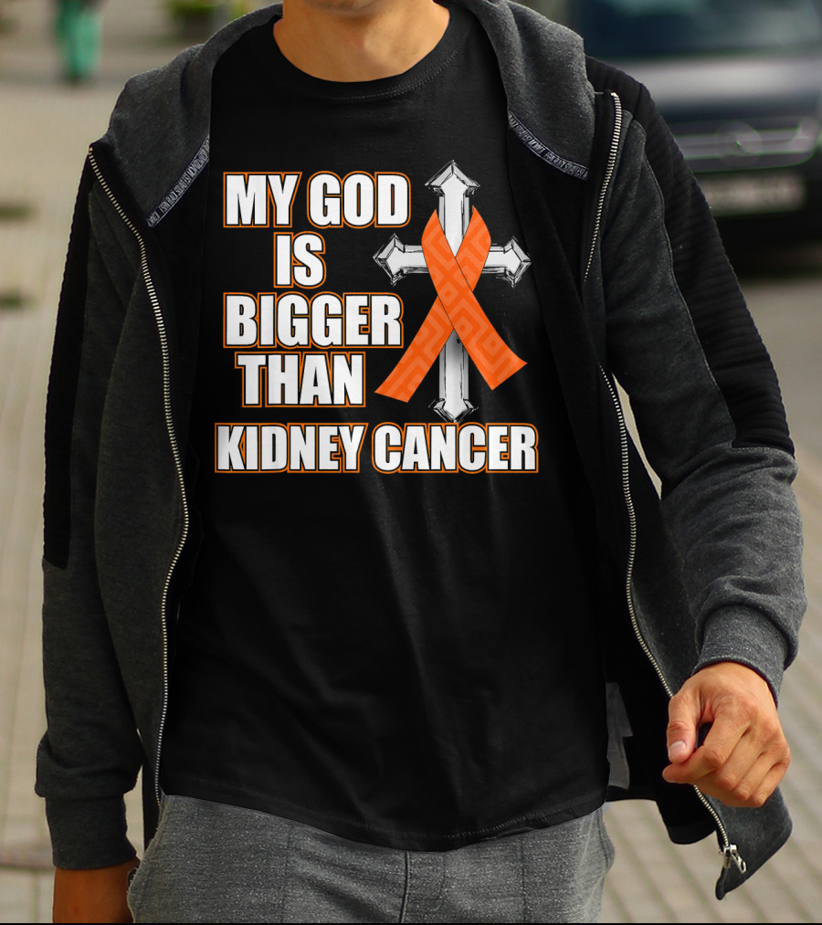 My God Is Bigger Than Kidney Cancer Cross Orange T-Shirt
