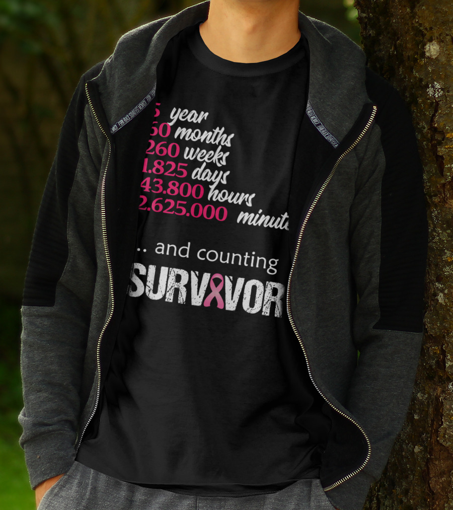 Five Year 60 Months 260 Weeks 1825 Days Survivor Breast Cancer And Counting T-Shirt