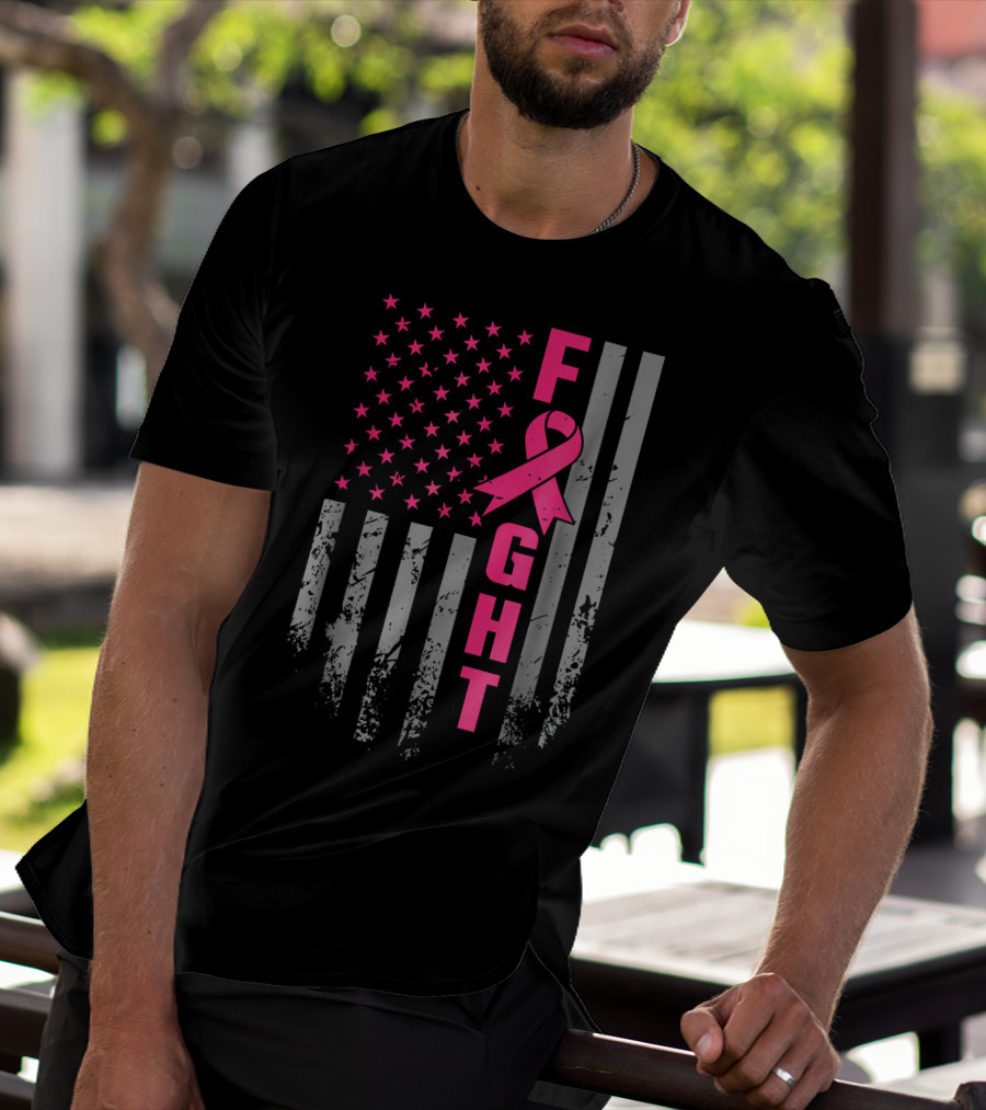 Breast Cancer Awareness American Flag Fight T-Shirt