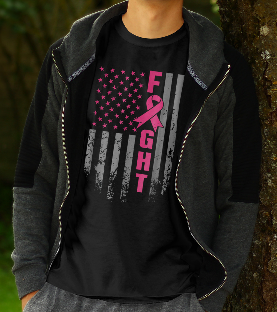 Breast Cancer Awareness American Flag Fight T-Shirt