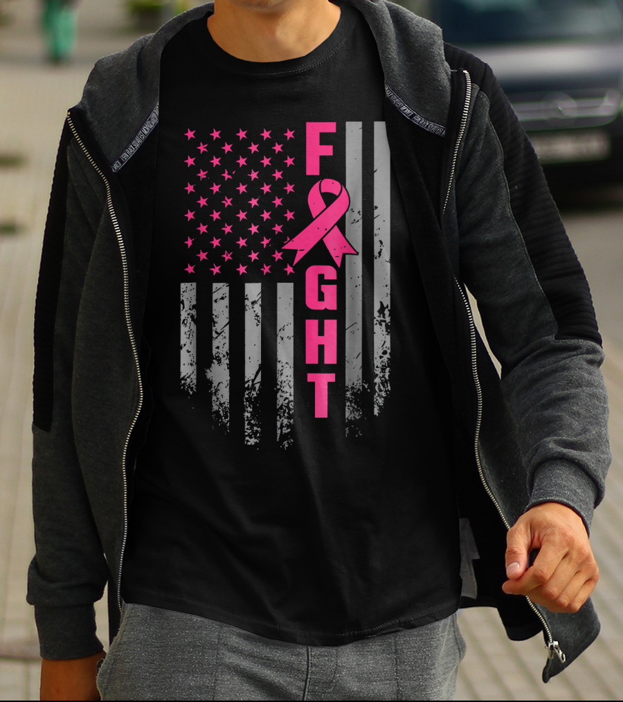 Breast Cancer Awareness American Flag Fight T-Shirt