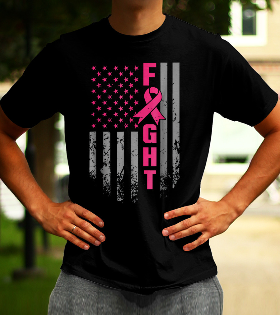 Breast Cancer Awareness American Flag Fight T-Shirt