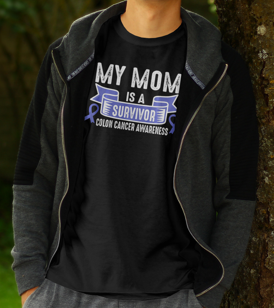 My Mom Is A Survivor Colon Cancer Awareness Blue T-Shirt